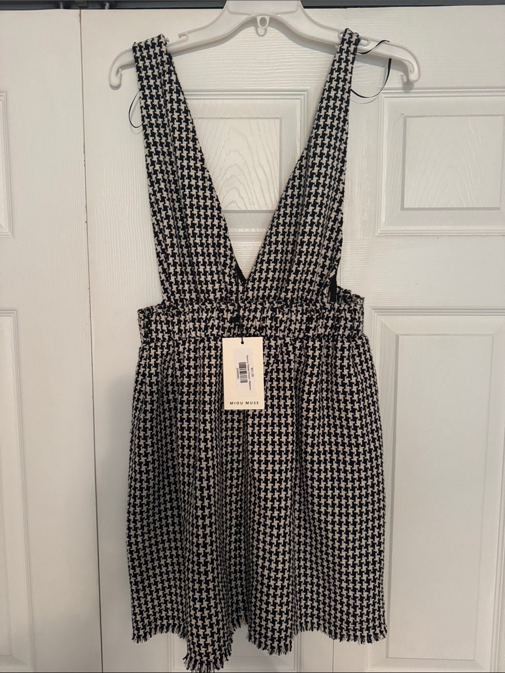 Miou Muse Black & White Houndstooth Suspender Dress